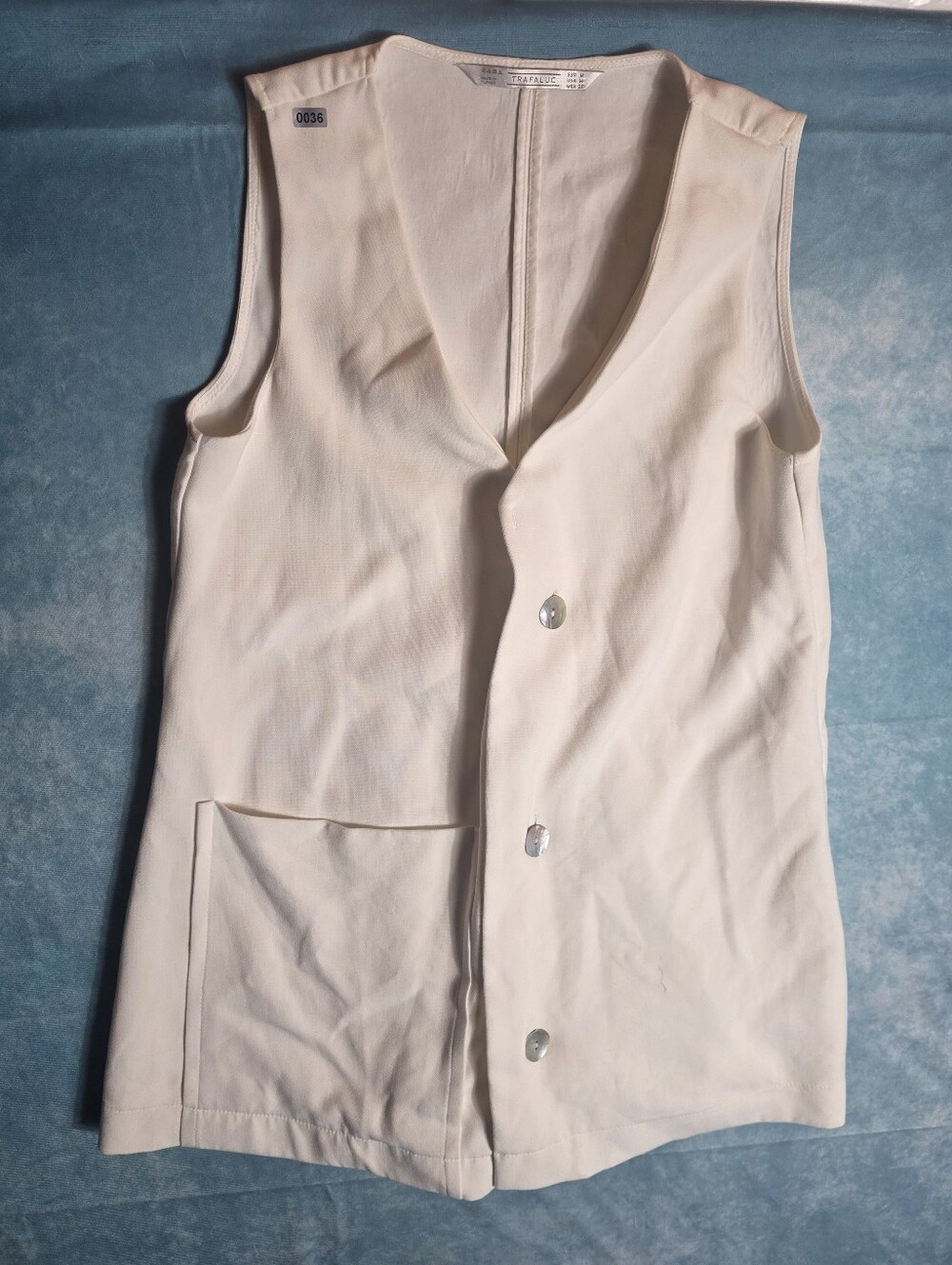 ZARA Trafaluc White Sleeveless Button Front Vest w/ Pockets Size M